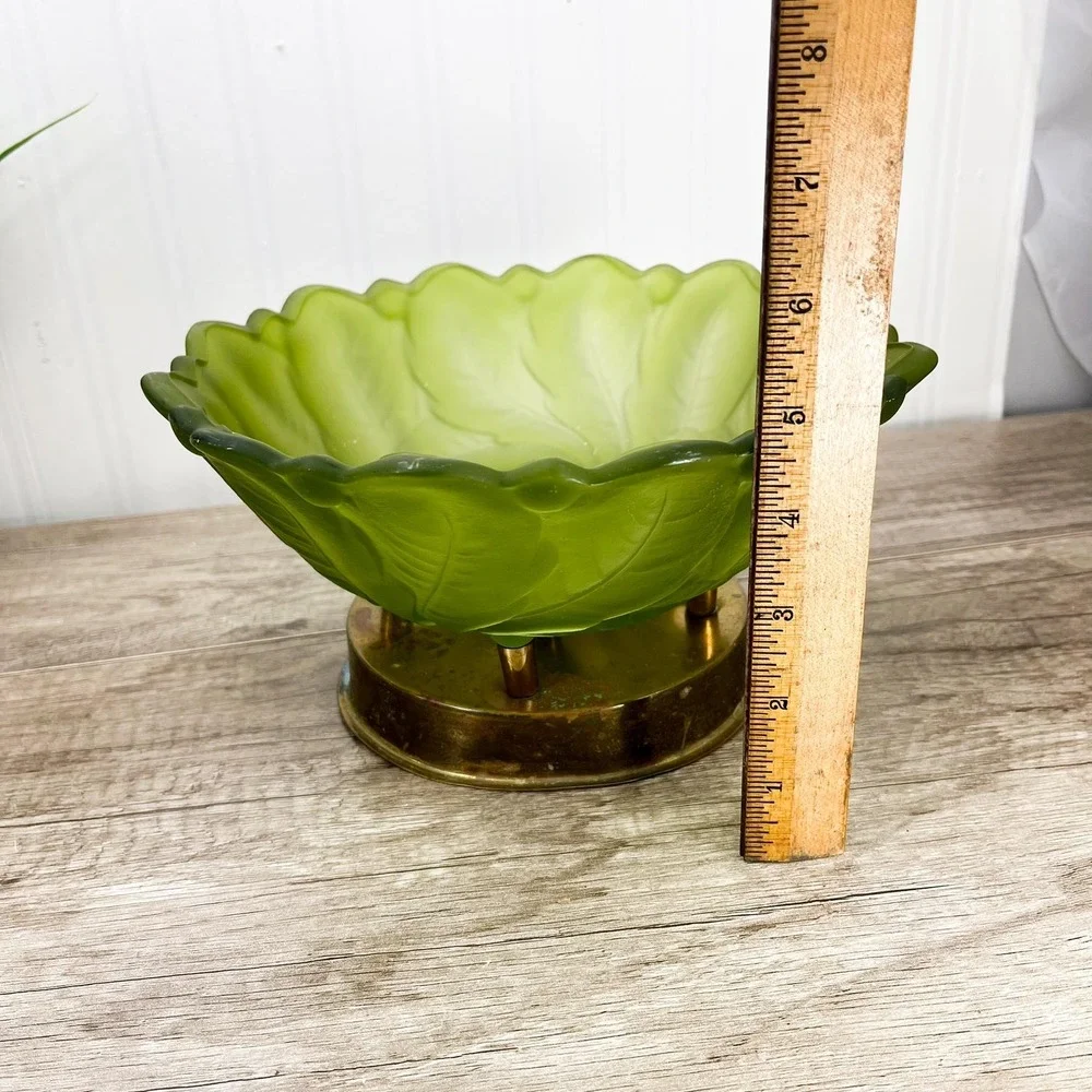 Vintage Frosted Green Glass Centerpiece Bowl:‎ Midcentury Modern Serving Platter